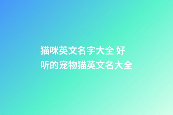 猫咪英文名字大全 好听的宠物猫英文名大全